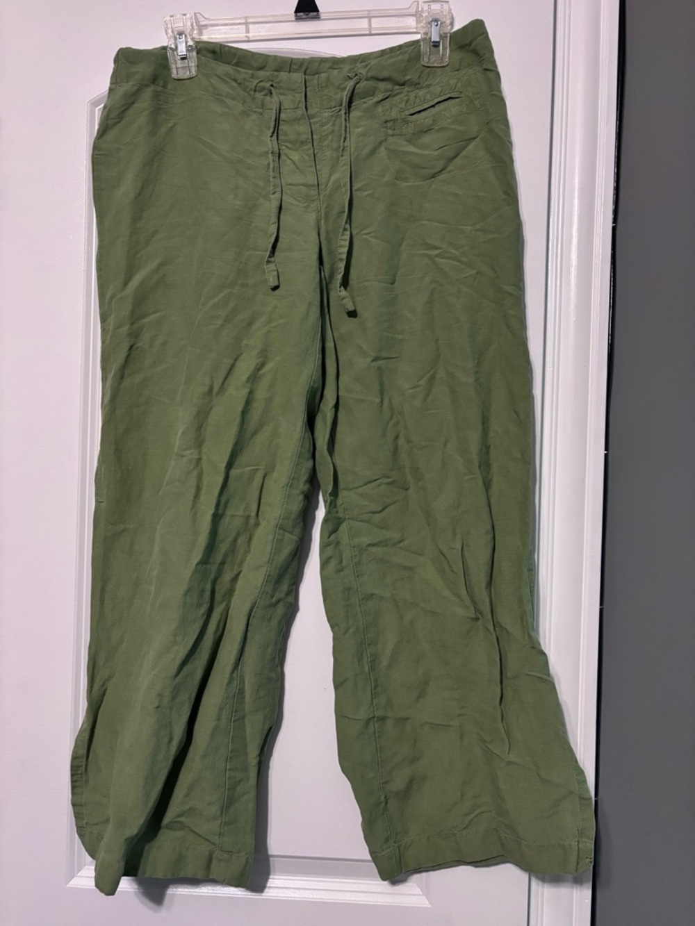 Voice Olive Green Linen Blend Drawstring Pants Relaxed Boho Size Medium
